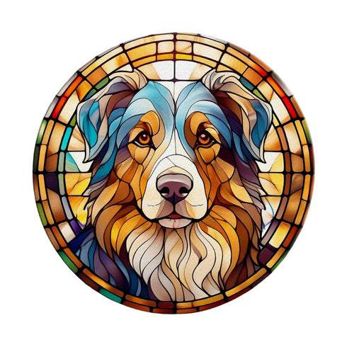 Australian Shepherd Circular Glass Suncatcher Worktop Saver